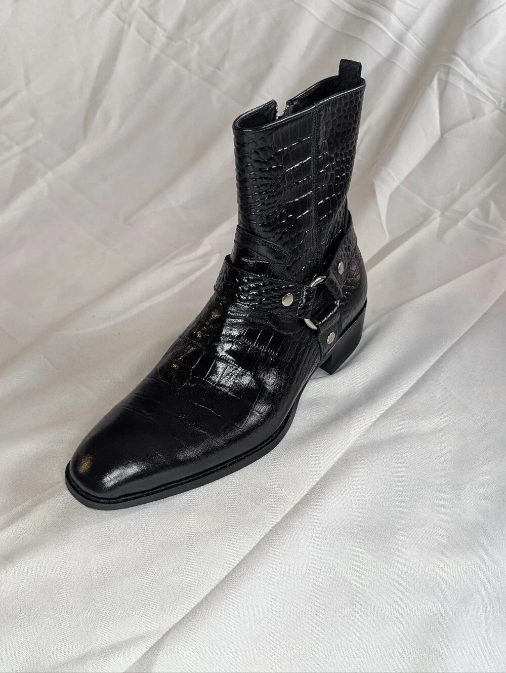 Saint Laurent Black Croc-Embossed Harness Western Boot - Picture 6 of 13